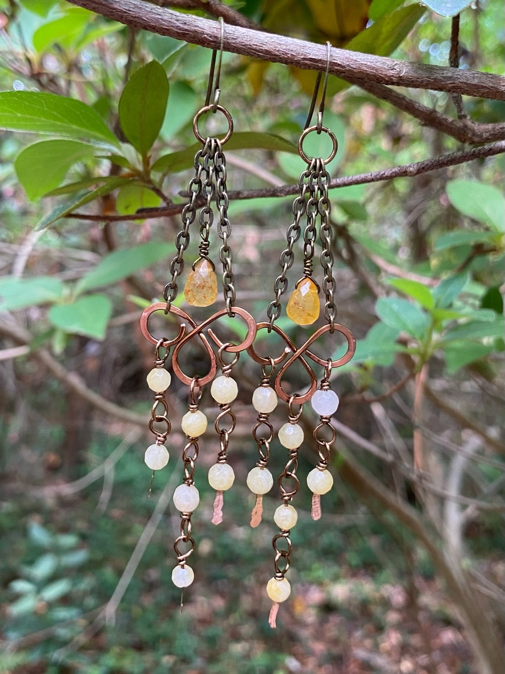 Handcrafted Honey Jade Chandelier Earrings - Picture 4 of 5
